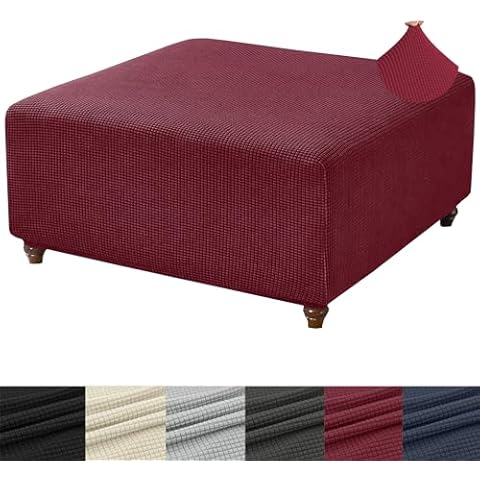 ANWUCHEN Ottoman Cover Square-Stretch Knitted Jacquard Square Ottoman Cover -Soft Square Ottoman Covers Slipcover -Thick Storage Ottoman Cover Foot Stool Cover with Elastic Bottom X-Large Red Cover