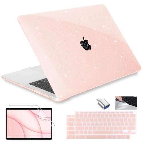 Conbovo Compatible con MacBook Air de 13 pulgadas 2018-2021 M1 modelo A2337 A2179 A1932, carcasa rígida de plástico con purpurina brillante, protector de pantalla, color rosa Sakura