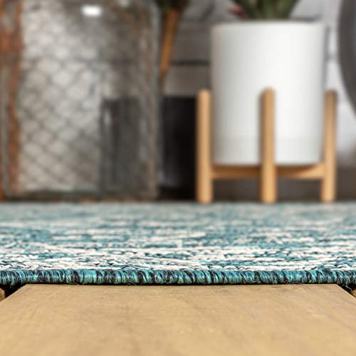 Image of JONATHAN Y Vine and Border Indoor Outdoor Area Rug 9X12 Teal /Gray, Palazzo Textured Weave for Backyard, Patio, Porch, Easy-Cleaning, High Traffic, Pet-Friendly, Non-Shedding (SMB103B-9)
