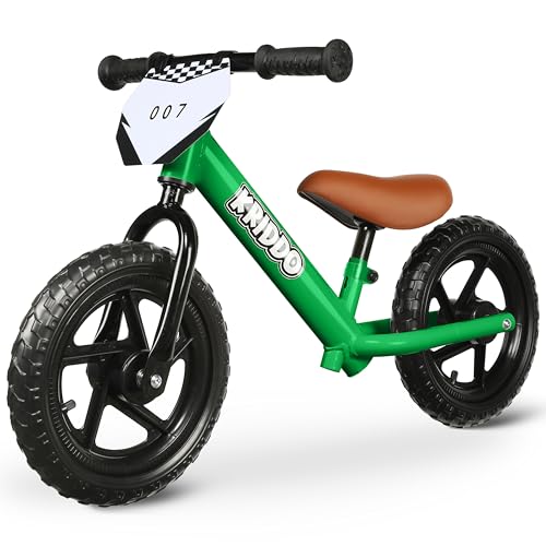 Image of KRIDDO Toddler Balance Bike 2 Year Old, Age 18 Months to 5 Years Old, 12 Inch Push Bicycle with Customize Plate (3 Sets of Stickers Included), Gift Bike for 2-3 Boys Girls, Green