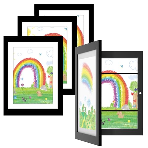 Orionstar 4 Pack Kids Art Frames, Artwork Picture Frames Changeable with Stand, Front Opening Picture Display Frames Holds 100 Paper Pcs, Artwork Display Storage Frames for Children, Desk, Home and