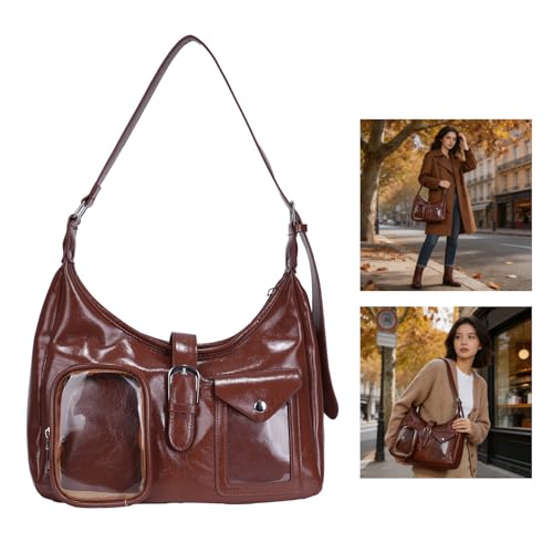 Bolso de mano de moda tipo Itabag con ventana transparente e insertos 4