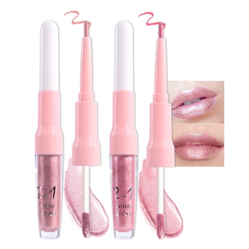 Image of evpct 2Pcs Rose Gold Mauve Metallic Glitter Lip Liner and Lipstick Combo, Shimmery Lip Gloss Stain Set Makeup for Women Long Lasting Waterproof 24, Metallic Shimmer Iridescent Glossy Liquid Lipstick