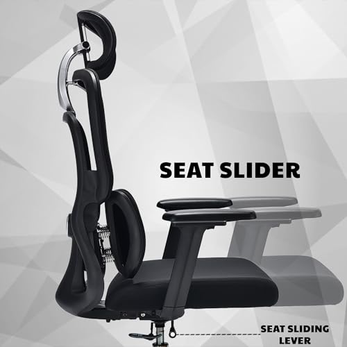 Image of MRC Seltos Cushion Ergonomic High Back Mesh Office Computer Chair with Height Adjustable Orthopedic Spring Lumbar Support,4D Armrests,Multi Lock Mechanism,Seat Sliding (Black)