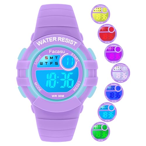 Kids Digital Watch for Boys Girls,Colorful Light 50M Waterproof Outdoor Sports Watch for Toddler Children with Stopwatch Alarm 12/24 H Functions - Kids Gifts for Boys Girls Ages 4-152