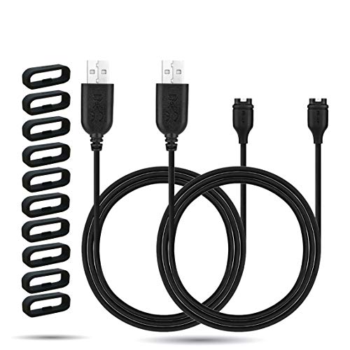 JIUJOJA for Garmin Vivoactive 3 Charger,2PACK Charging Clip Sync Data Cable,and and 10Pcs Watch Band Silicone Black Keeper Retainer Holder for Garmin Vivoactive 3 Smart Watch