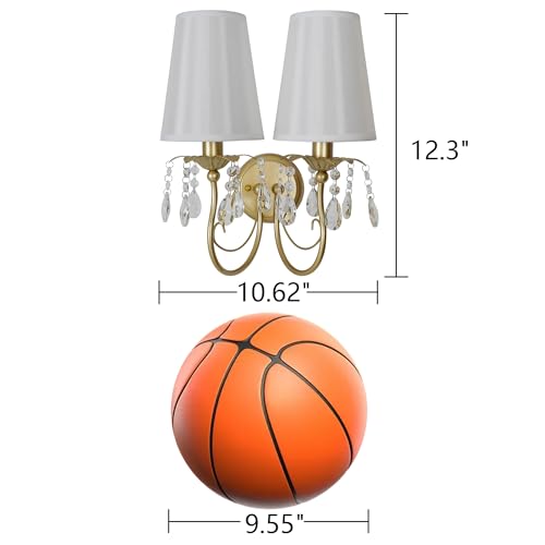 Image of 2-Light Vintage Crystal Wall Sconce, Antique Wall Lights with White Fabric Lampshade for Bedroom Bedside Living Room, Matte Gold Finish