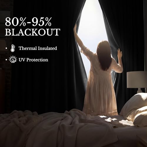 Image of RYB HOME Room Divider Curtains with Straight Ceiling Track, Heavy Duty Blackout Privacy Sliding Partition Panel for Bedroom /Living Room /Basement /Sliding Glass Door, W100xL90, Black, 1 Panel