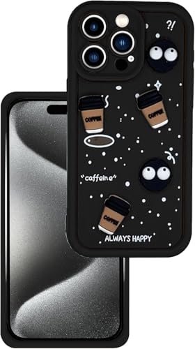 Image of GoldKart Back Case Cover Compatible for iPhone 15 Pro | Cute Fun Cartoon 3D Ball Coffee Silicone Case | Full Body Protection Back Cover for iPhone 15 Pro - Black