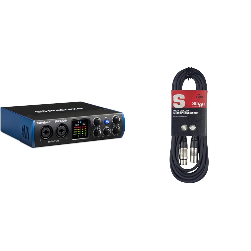 PreSonus Studio 24c Interfaccia audio 2x2, 192 kHz, compatibile USB-C & Cavo da microfono a mixer Stagg SMC6 da 6 metri XLR (m) -XLR (f), nero