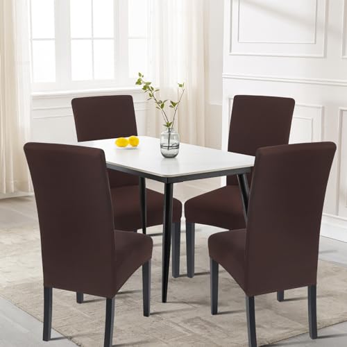 Image of SearchI Chair Covers for Dining Room Set of 6, Stretch Solid Color Kitchen Parsons Chair Covers Washable Spandex Dining Chair Slipcovers Seat Protector for Hotel,Banquet,Ceremony (Chocolate)