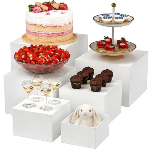 FUSHITON 6 Pièces Socles à Desserts en Plastique Blanc, Socles de Présentation pour Buffet -...