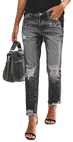 CHARTOU Women's Distressed Ripped Denim Jeans Cropped Capris Pants