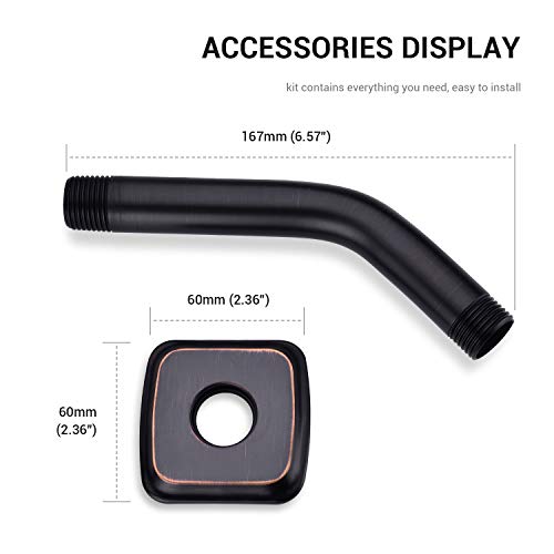 Angled Shower Arm With Flange, 6-Inch Stainless Steel Replacement Extension Tube For Top Shower Head, Wall Mounted, Oil Rubbed Bronze #TOP6