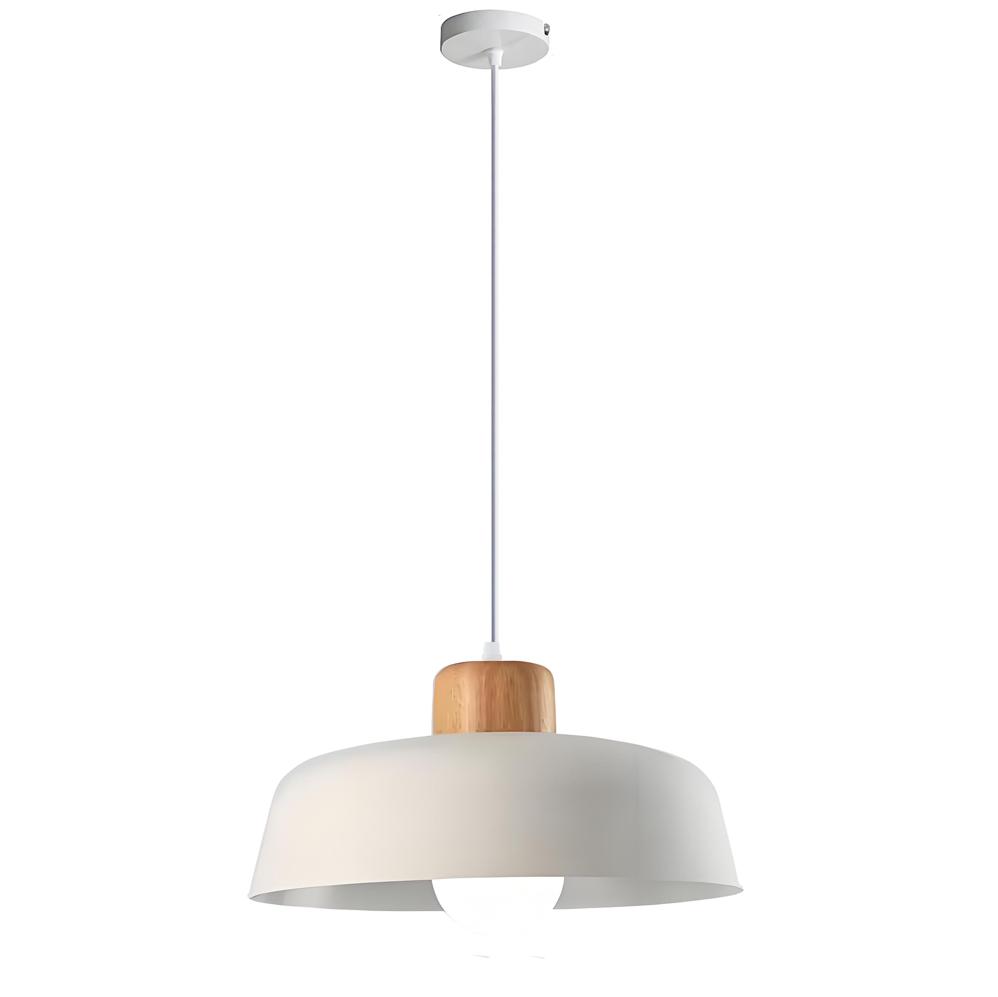 HJXDtech Luz colgante de metal redonda simple moderna nórdica,Lámpara de techo grande con acabado de madera E27 para salón de dormitorio de cocina (Blanco)
