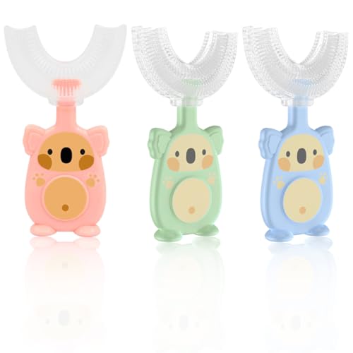 OUDQFCJ Cepillo de Dientes Infantil, 4 piezas, Forma U, Cerdas silicona suave, Cuidado oral 360°, Masaje encías, Limpieza completa, Dental Manual para Bebés y Niños (2-6 años) (Cuatro colores)