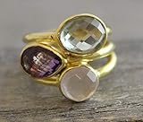  Prasiolith, Amethyst und Rosenquarz Gold plattiert Sterling Silber Ring US-Größe 7 / Diameter 17.3 (norway)