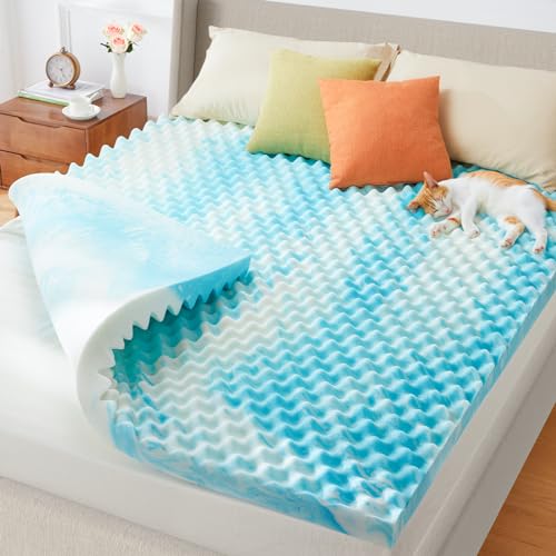 PERLECARE 3-Inch Queen Egg Crate Memory Foam Mattress Topper for Pressure Relief, Cooling Mattress Topper Queen, Gel Infused & Ventilated Design, CertiPUR-US Certified Queen Bed Topper, Blue