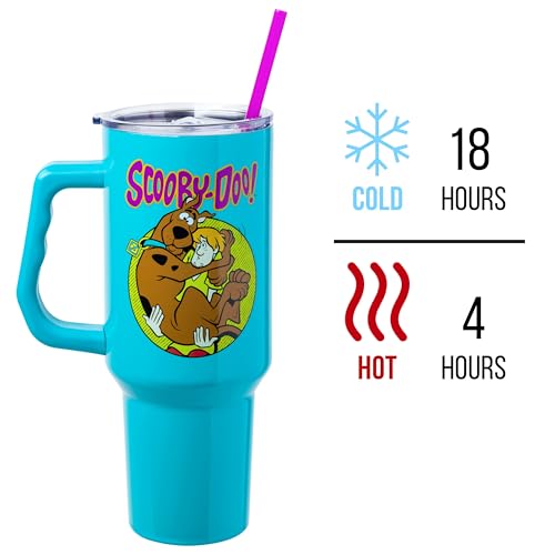 Image of Silver Buffalo Scooby-Doo Stainless Steel Tumbler with Handle Featuring Shaggy and Scooby-Doo, Fits in Standard Cup Holder, 40 Ounces (Pack of 12)