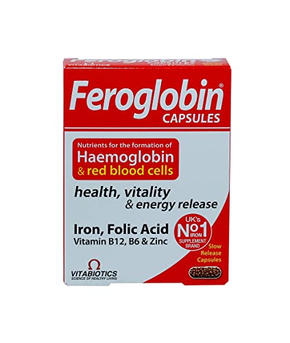 Vitabiotics Feroglobin Original Capsules | Gentle Iron for Iron Deficiency & Anemia & Supports Blood Formation & Energy & Immunity & Vitality While Reducing Fatigue | 30 Capsules