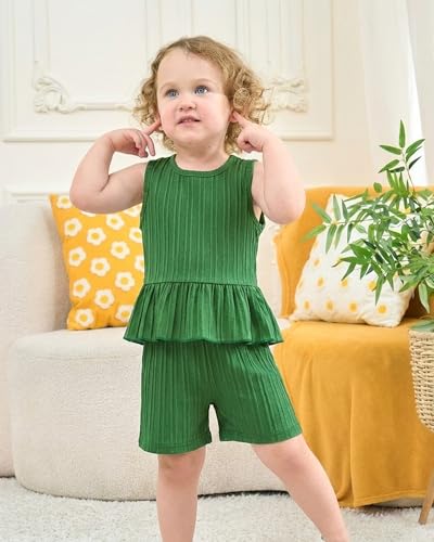 Image of Weebaby Baby Clothes Girl Toddler Summer Outfits Infant Casual Sleeveless Halter Ruffle Tank Cute Short Set Baby Clothing