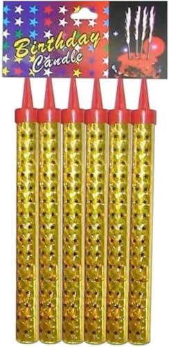 Sparkling Candle Birthday Cake Topper Candle for Party Gold 15cm Set of 6 Pack of 1