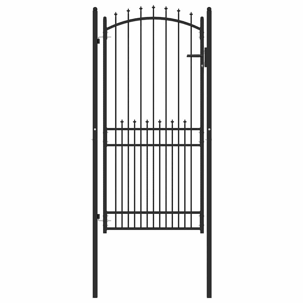 Puerta de jardín con clavos y cerradura, puerta de valla con recubrimiento de polvo negro, 100 x 200 cm, incluye cerraduras de cerrojo con tres llaves, valla de acero estable para jardín y terraza