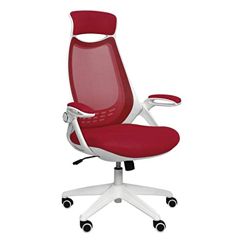 Cashoffice - Silla de Escritorio Ergonómica Transpirable - Silla de Oficina con Reposabrazos Abatibles (Rojo)