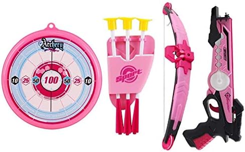 Kids Toy Crossbow Light Up LED Archery Set with Suction Cup Arrows and Target - Great Indoor and Outdoor Target Practice Shooting Games for Girls (Pink)