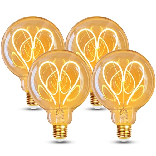 HUSTUNG Edison Vintage Glühbirne, E27 LED Vintage Dimmbar 4W G80 E27 LED Warmweiss 2700K Retro Glühbirne Ideal für Hotel,Wohnzimmer, Restaurant, Bar - Bernstein Glas -Herz, 4 Stück