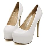 Innen: Atmungsaktives PU Damen Plattform Pumps Plateau High Heels sexy runde Zeh Leder Stiletto Damen Schuhe geschlossen Slip-In Kleid Pumps für Party Club Abend