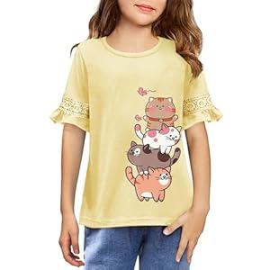 Arshiner Girls T-Shirt Kids Casual Tunic Tops Lace Short Sleeve Loose Soft Blouse