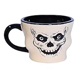 Beistle Vintage Halloween Ceramic Skull Mug β Retro Style Holiday Coffee Cup, Bone White and Black Drinkware with Classic Skeleton Face, Seasonal Party Tableware, Dishwasher and Microwave Safe, 12 Oz