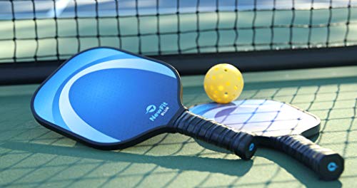 NewFit Blur Pickleball Paddles - USAPA Approved Pickleball Paddle Set of 2 with Covers and Four Pickleballs - Graphite Face & Honeycomb Polymer Core for a Quiet and Light Pickleball Racket (Blue-Blue)