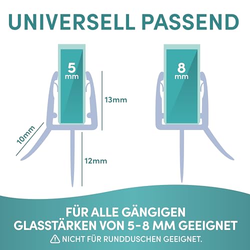 Engelbach® Duschdichtung mit perfekter Passform für 5-8mm Glastüren - Duschtürdichtung mit extra dicker Gummilippe - für alle Duschtypen - 100% wasserdicht - Einfache Installation