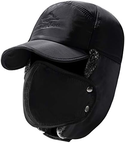 Trooper Trapper Hat Men Women Warm Winter Hats with Ear Flap Faux Fur Hunting Aviator Hat Black