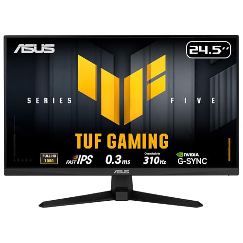 ASUS TUF Gaming VG259QMR5A 24,5 Zoll Full HD Monitor (Fast IPS Panel, 310 Hz, 0,32ms Reaktionszeit, AMD FreeSync Premium, ELMB Sync, Gaming AI, DisplayPort 1.4, 2X HDMI 2.0, Lautsprecher)