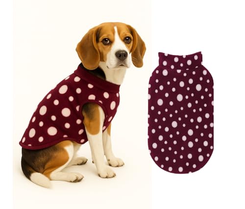 Image of The Pets Company Dog Winter Coat Jacket, Clothes, Windproof, Light Weight, Washable, Ultra Warm Thick Fleece Lined Dog Vest for Cold Weather Protection, (Polka Maroon Cherry, Medium - 20 Inch)
