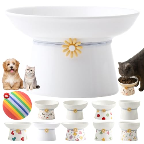 ペットフードボウル 猫 陶器 フードボウル 脚付き 猫用フードボウル 斜め ペットボウル 餌入れ 水飲み 皿 洗いやすい 食べやすい 吐き戻し防止 15度の傾斜 首や腰の負担を軽減し 電子レンジ 食器洗浄機 対応 犬猫兼用食器 (B#)