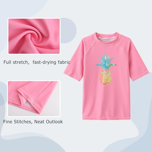 Image of Girls Short Sleeve Rash Guard Swim Shirt Girls Sun Protection Swimsuits Quick Dry Surf Tops Bathing Suits for Girls
