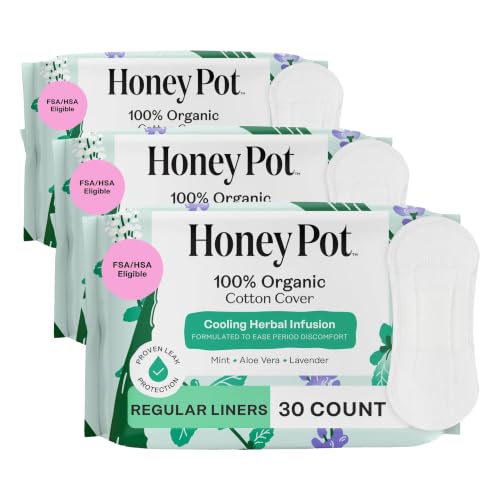 Image of The Honey Pot Company - Herbal Everyday Panty Liners for Women - Infused w /Essential Oils for Cooling Effect & Organic Cotton Cover - Feminine Care - 30 ct (Pack of 3)
