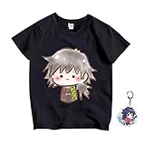 [HORONAMI] 鬼滅の刃 Tシャツ 子供 大人 かわいい アニメ プリント 春夏 半袖 キッズ 柔らかい ブラック 子供服 大人服 イベント 衣装 誕生日 プレゼント 鬼滅の刃 グッズ 柱 キーホルダー付き (富岡義勇,110,身長,Height 110)