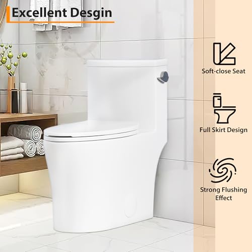 Elongated One-Piece Toilet with Dual Flush Top Buttons, ADA Compliant Comfort Height, 3/4.8 LPF Water Efficient, Soft-Close Seat & Easy-Clean Ceramic