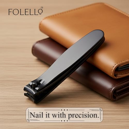 Image of FOLELLO Large Nail Clipper for Men and Women (Black), Nail Cutter for Professional and Home Use, Cuts Precisely Elegant design, Easy to Hold Unisex Nail Clipper /Cutter