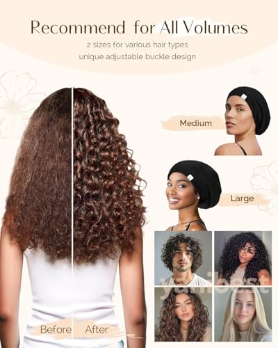 YANIBEST Seidensatin-Hauben-Haarwickel zum Schlafen - Verstellbarer Aufenthalt auf seidengefütterter Slouchy-Beanie-Hut für lockiges Haar und Zöpfe