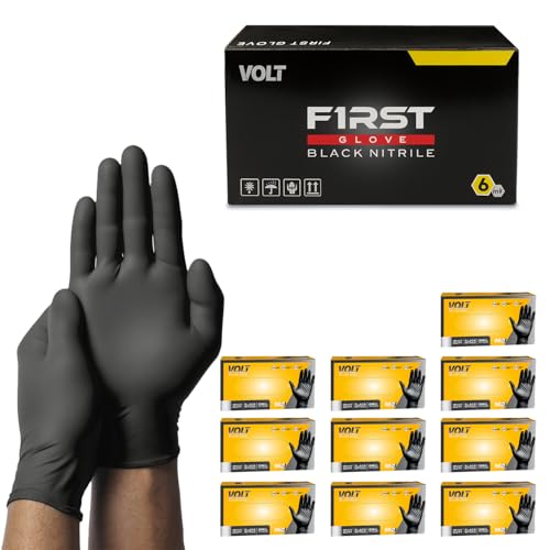 First Glove Volt 6 Mil Black Nitrile Disposable Gloves - Food Safe Cleaning Gloves for Cooking, Household, Food Service and Industrial, Micro Textured Enhanced Grip, Latex-Free - X-Large 1000 Ct