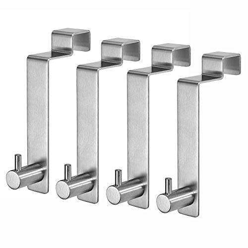 LYLIN - Ganchos para puerta (4 unidades, acero inoxidable, sin taladrar), color plateado