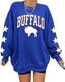 ASTANFY Buffalo Game Day Sweatshirt Women Football Long Sleeve Shirts Fall