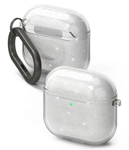 Image of Ringke Air Compatible with Airpods 4 Case Cover Sparkle Bling Transparent Soft Flexible Shockproof Anti-Scratch Slim Fit Protective Cover for Wireless Charging with Carabiner - Glitter Clear