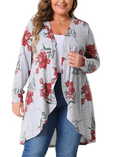 Agnes Orinda Plus Size Cardigan for Women Lightweight Long Sleeve Floral Knit High Low Hem Draped Duster
